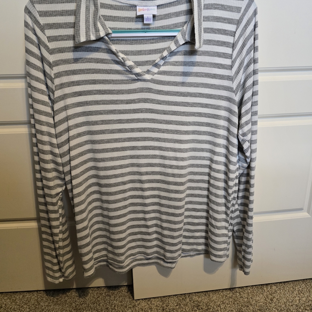 LuLaRoe Gray and White Striped Top